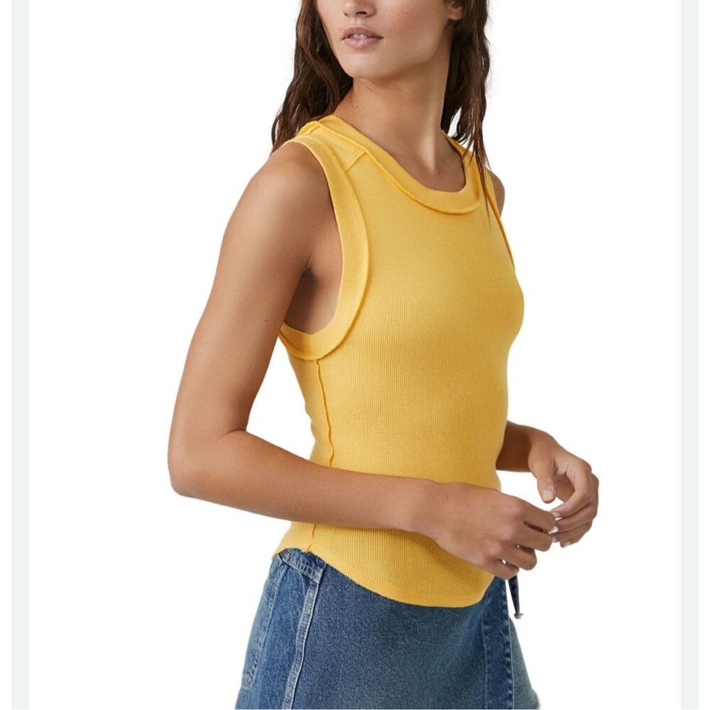 Free People We The Free Kate Ribbed Stretch Tank Top paradise yellow Womens S NE - Picture 2 of 5